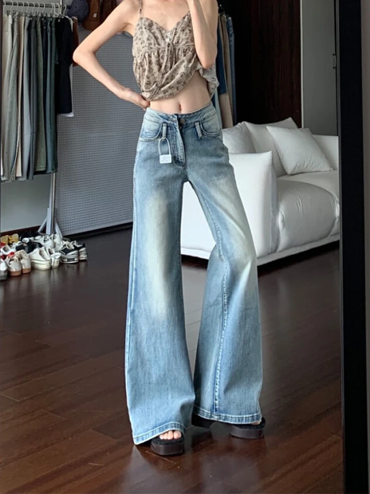 

Новые осенние тонкие брюки-клеш для женщин, классические джинсовые длинные брюки с высокой талией на молнии, женские модные джинсовые брюки