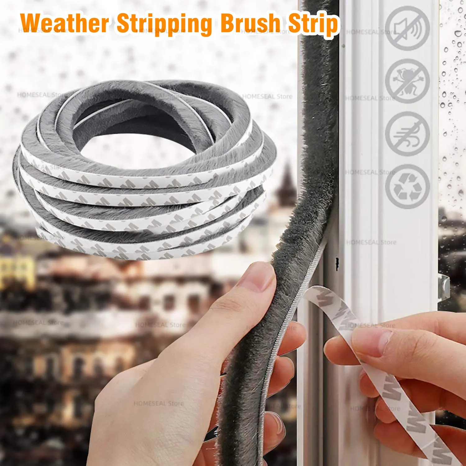 5M Self Adhesive Weather Stripping Brush Strip Sliding Windows Sealing Strip Soundproof Weatherstripping Door Gap Filler Sealer