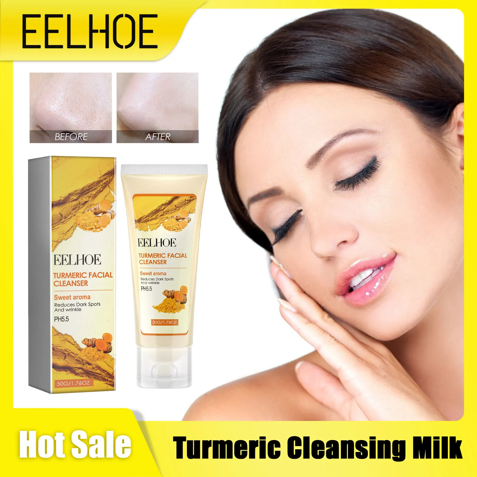 

EELHOE Turmeric Face Cleanser Oil Control Removes Pimples and Blackheads Face Wash Cleanser Deep Cleansing Facial Cleanser Woman