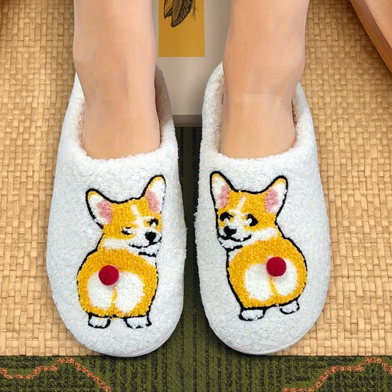 Cartoon Cute and Interesting Dachshund Dog Women Slippers Indoor Warm Comfort Lightweight Bedroom Concise Winter Cotton Shoes