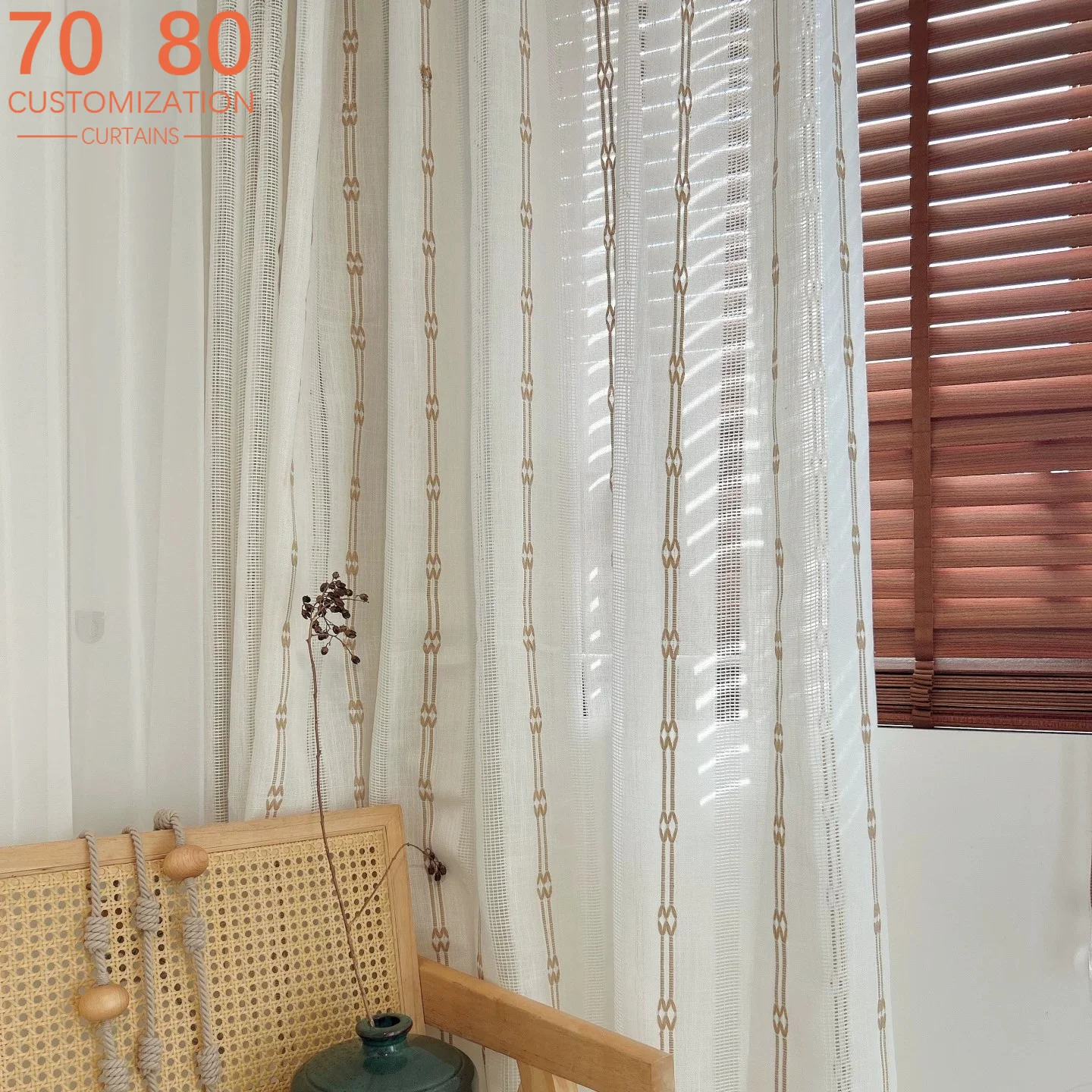 Middle Ancient Cotton Linen Line Embroidery Window Screen Curtains for Living Room Bedroom Study French Window Window Customized