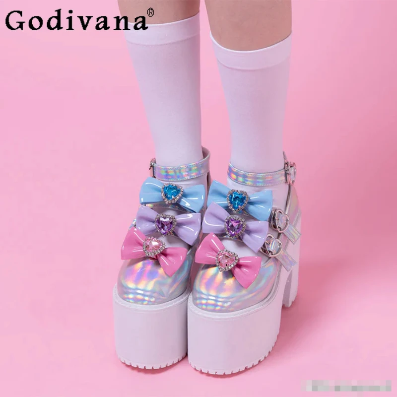 

Japanese Lolita Butterfly Thick Sole High Heels Mary Jane Kawaii Shoes for Women Japanese Style Wedding High Heels