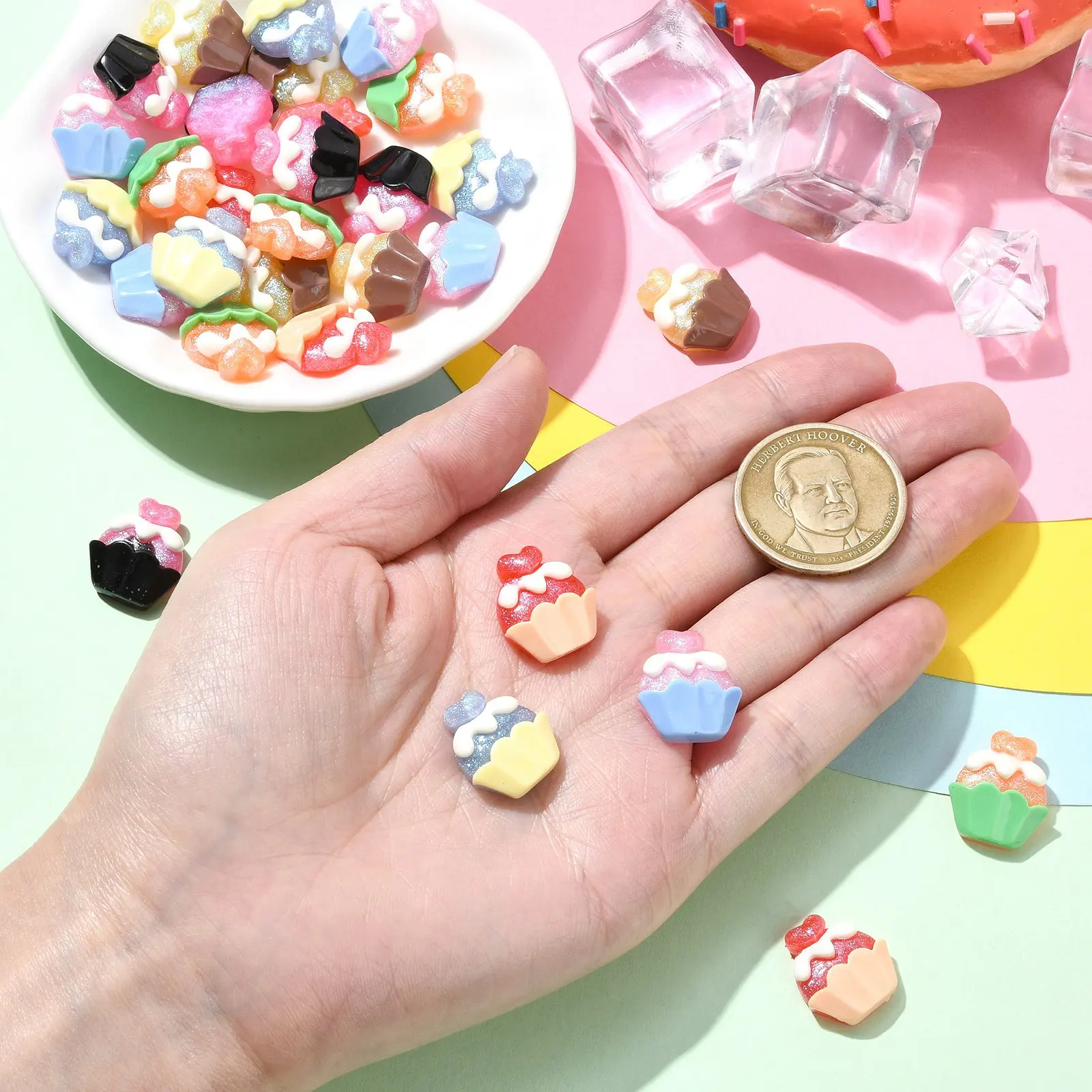 30Pcs 6 Colors Dessert Food Resin Cabochons Flatback Sweet Cupcake Decoden Cabochons for DIY Jewelry
