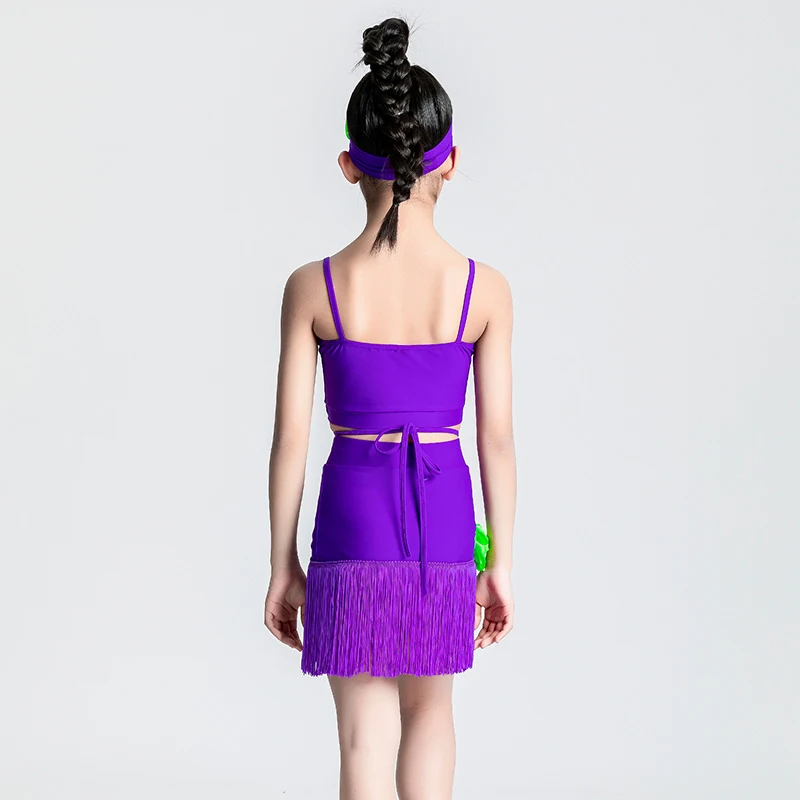 Tanz Performance Kostüm Praxis Tragen Mode Latin Dance Kleidung Lila Latin Dance Top Quasten Röcke Mädchen Latin