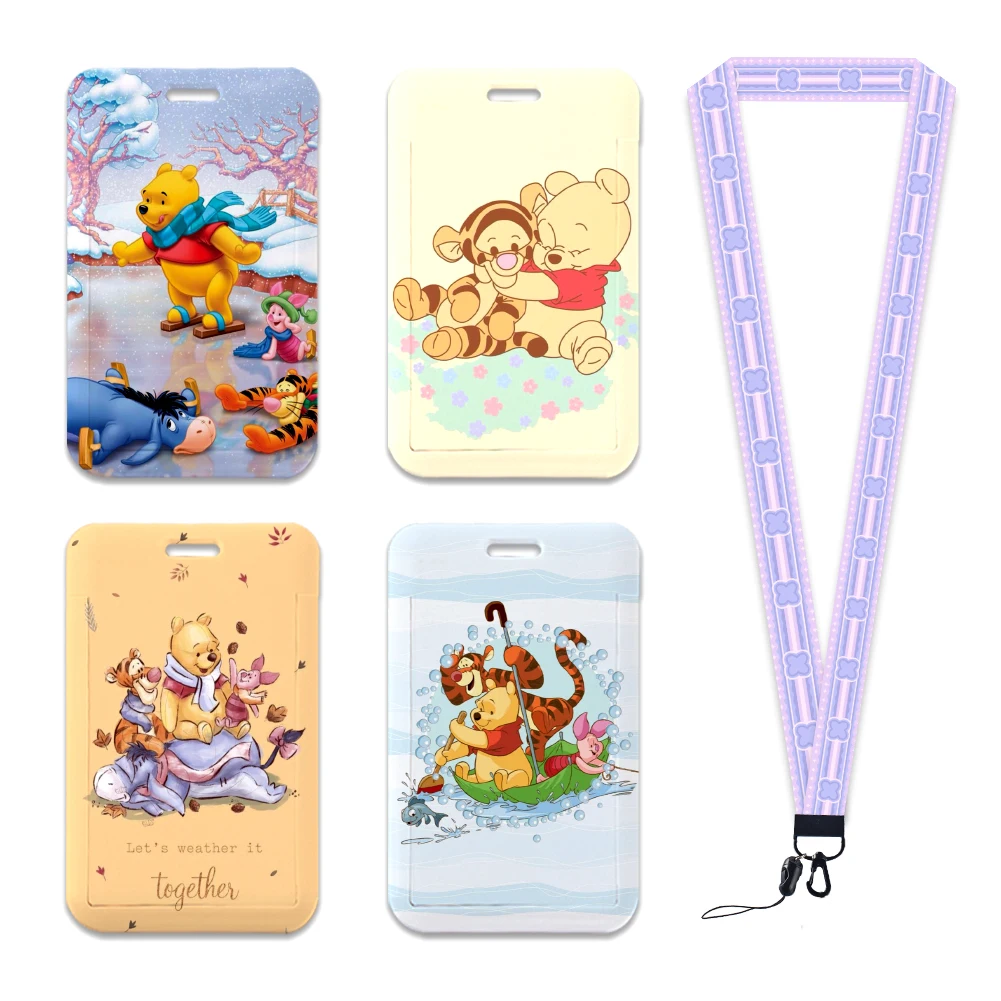 

Cartoon Winnie ID Badge Holder Neck Strap Daisy Door Card Holders Lanyards Girls Boys Disney Keychain Credential Holder