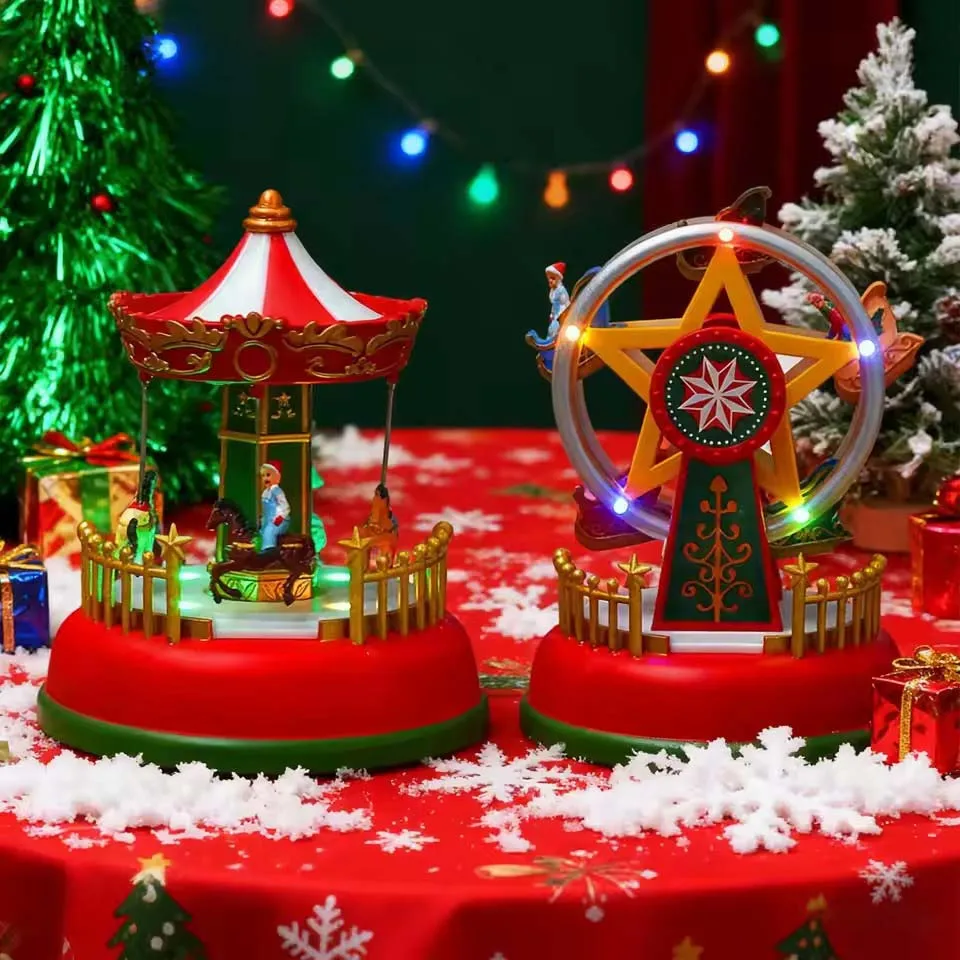 Christmas Glowing Music Box Carousel Luminous Music Ferris Wheel Craft Decorations Christmas Gifts Eve Gifts Xmas Decorations