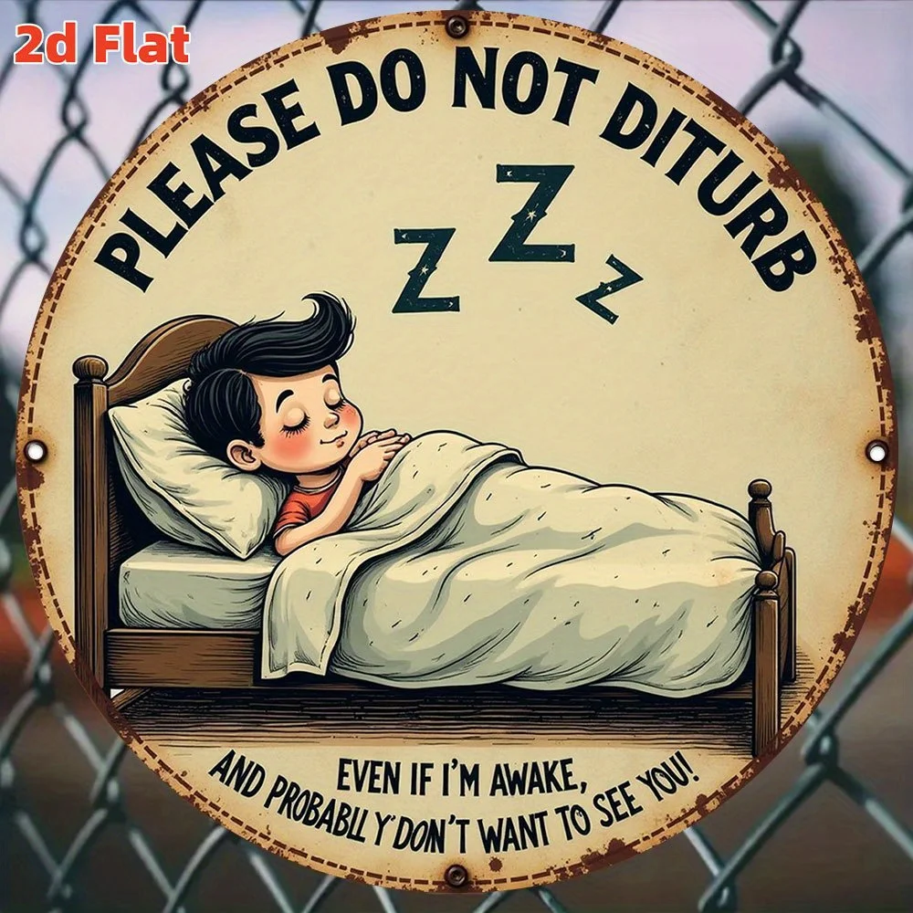 Rundes Retro-Holzschild – graviertes „Do Not Disturb“-Schlafbereich und schlafendes Jungendesign, perfekte Raumdekoration