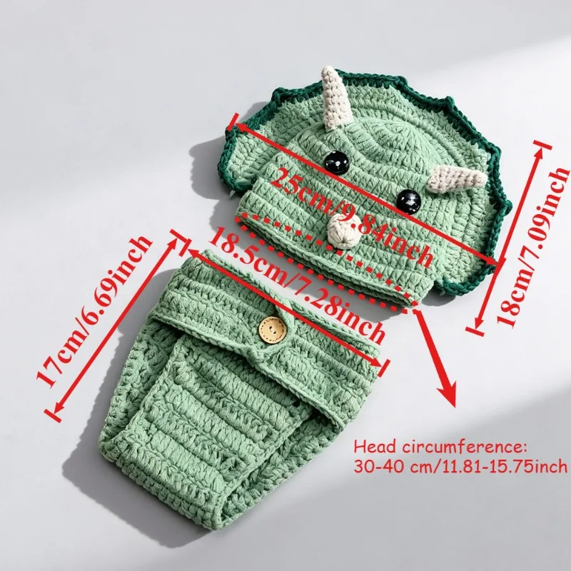 Accesorios de fotografía recién nacido de dinosaurio de ganchillo, conjunto de pantalones cortos y gorro tejido para bebé, disfraz de Animal infantil, trajes de estudio para sesión de fotos, 2 uds.