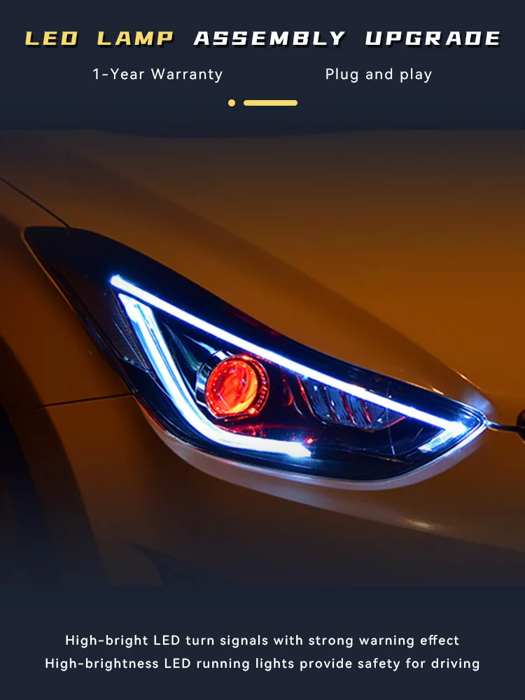 

Автомобильные фары для Hyundai Elantra 2012-2017, обновленные фары DRL, дизайн ангельских глаз, полностью светодиодные лампы, автомобильные аксессуары для DRL