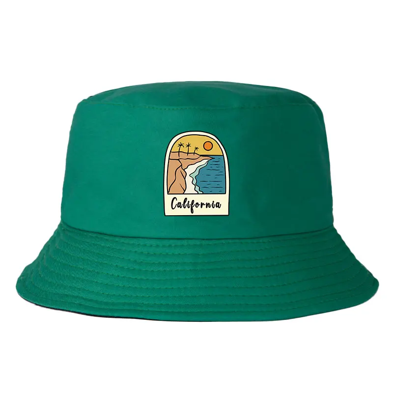 California Sun Beach Pattern Reversible Bucket Hat Woman Man Outdoor Sport Summer Spring Fisherman Caps UV Protection Panama Hat