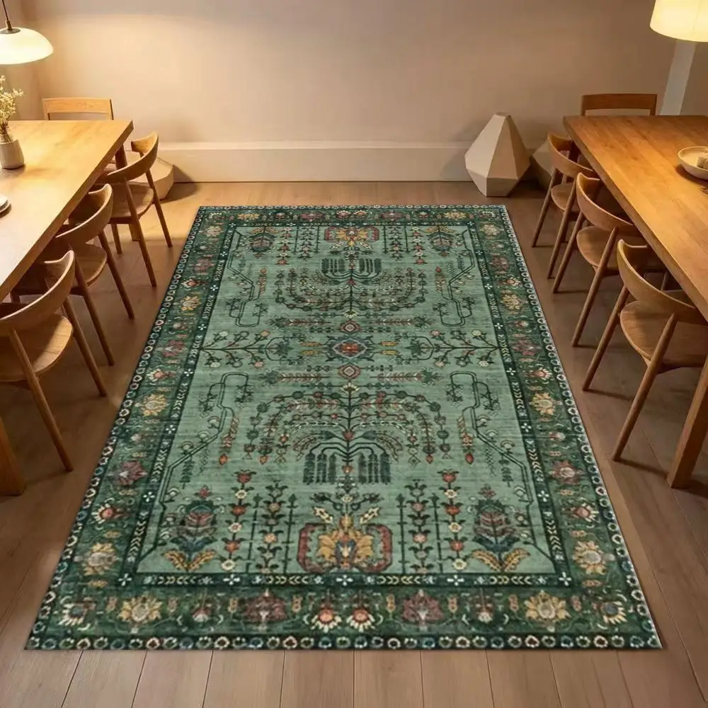 Olive Floral Carpet, Soft and Comfortable, Suitable for All Seasons, Easy to Maintain, Machine Washable, Suitable for Living Room, Bedroom, Dining Room, Hallway, Office, Terrace, Indoor Floor Mats for Home and Outdoor Decoration