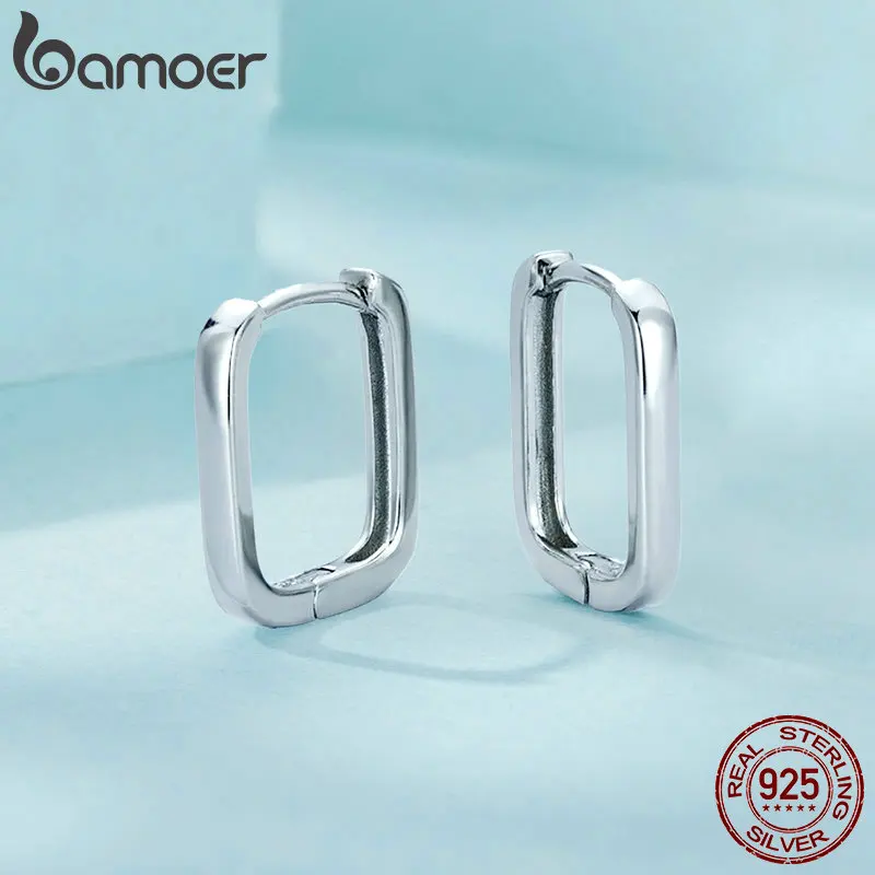 

Bamoer Genuine 925 Sterling Silver Simple Square-shaped Earring Buckles For Women Fashion Party Wedding Jewelry Gifts