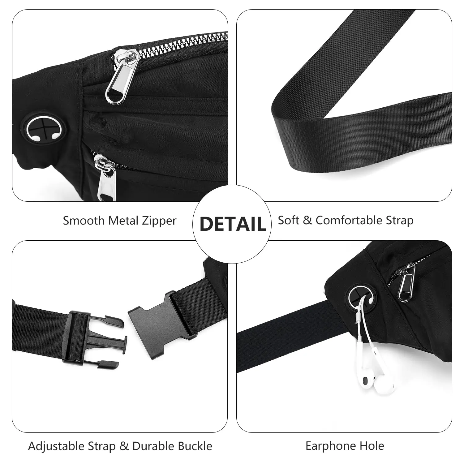 MAXTOP Large Crossbody Fanny Packs for Men Women Black Running Belt Bag Fashionable Waist Pack,Travel Money Belt Phone Holder fo