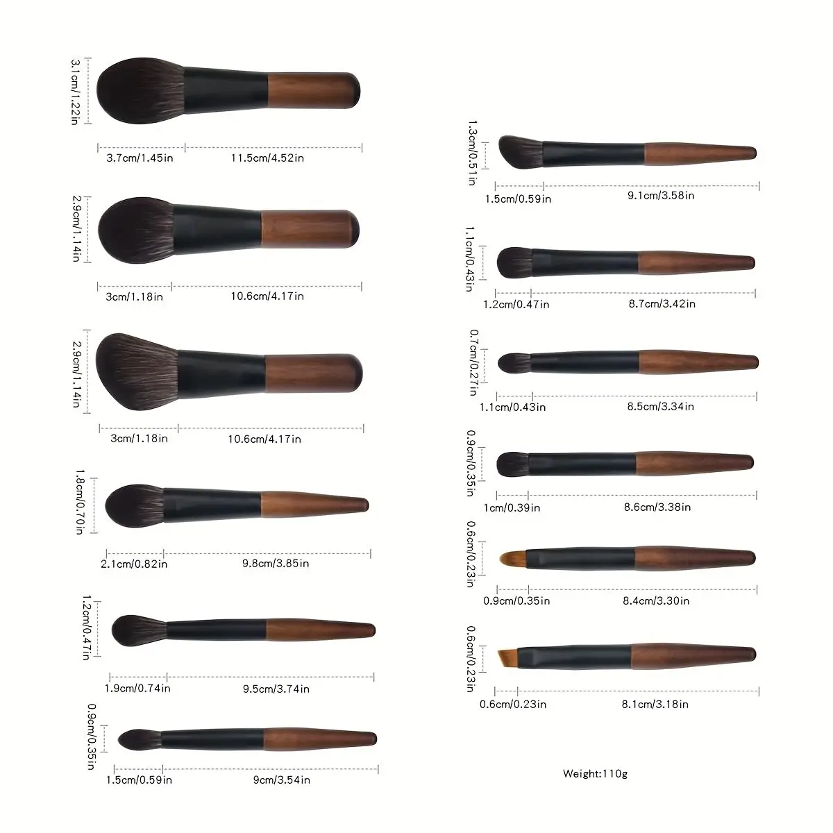 12-teiliges Make-up-Pinsel-Set aus Ziegenhaar, Mini-Reisepinsel-Set aus Holz mit Etui für Puder, Concealer, Lidschatten, Augenbrauenpinsel, Werkzeug
