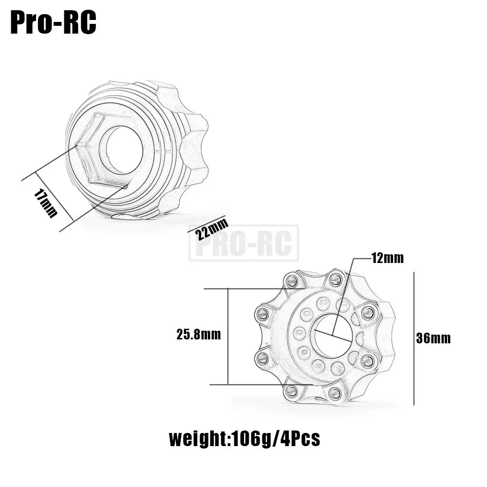 3.8 Polegada 8x32 a 17mm roda hex adaptador liga de alumínio 7075 para pl linha 1/8 série pneus peças atualização