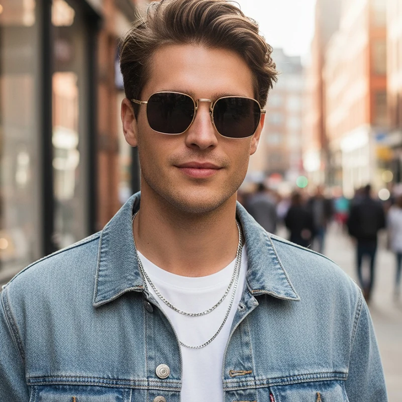 Neue trendige metallische personalisierte vielseitige Herren-Sonnenbrille mit rechteckigen Rahmen im Retro-Stil für Damen 2402 – Detail 2