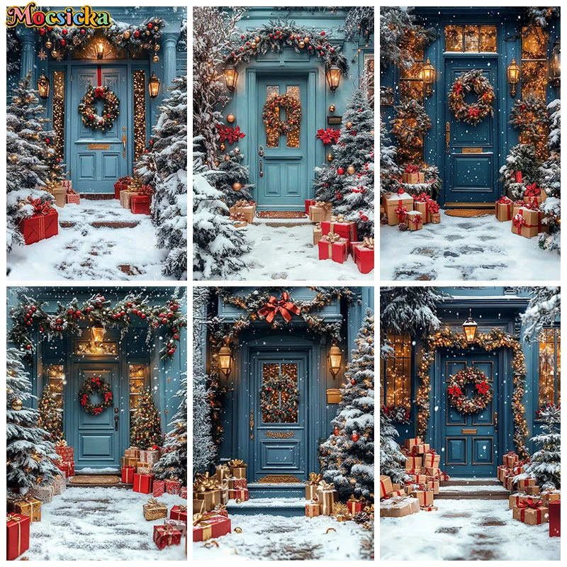 

Mocsicka Christmas Tree Door Background For Photography Snowflake Lamp Gifts Decorations Shooting Props Kids Baby Photo Backdrop