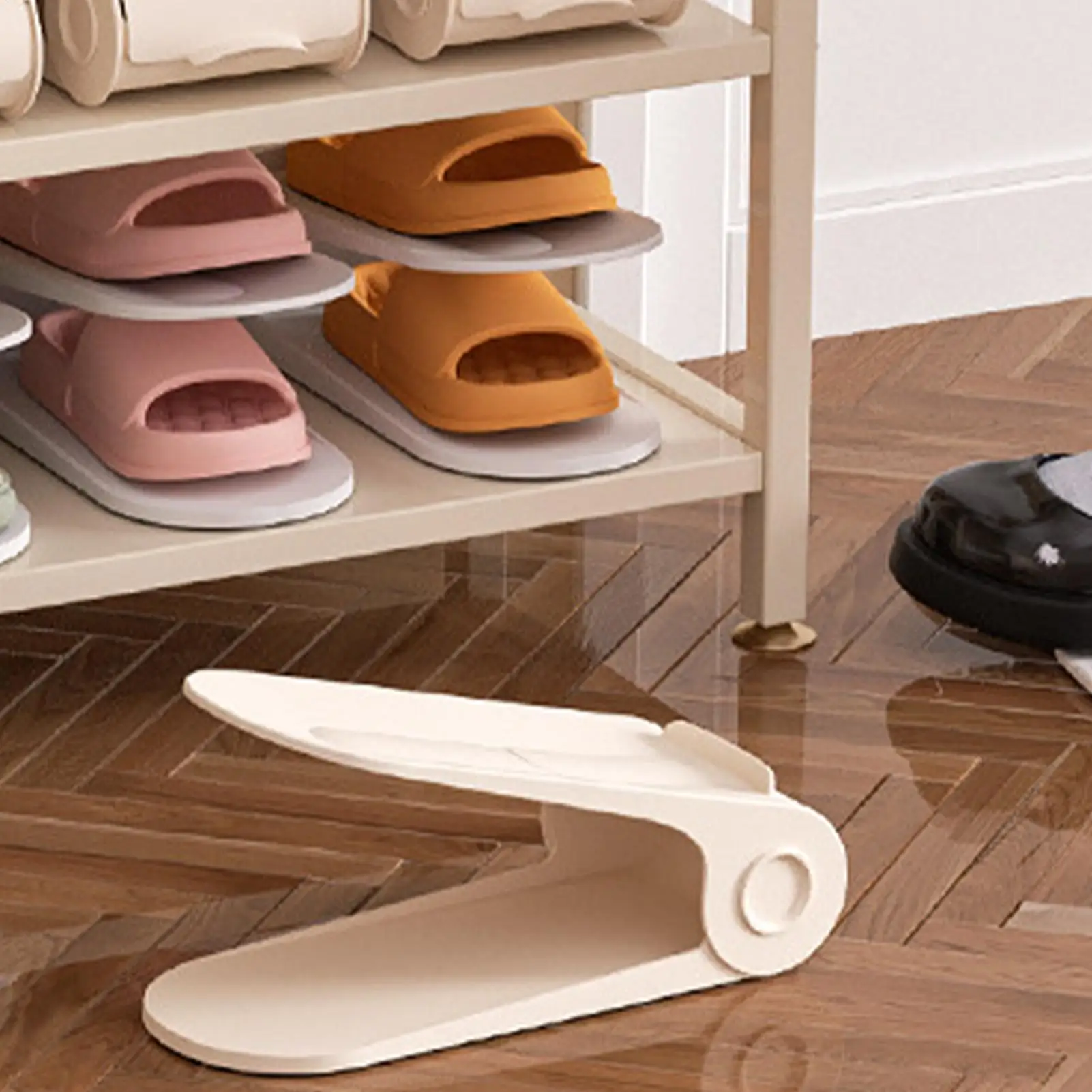 

Shoe Slot Organizer Adjustable 4 Pieces Double Layer Shoe Slots Storage Shelf For Garage RV Display Floor Bed Under Wall Closet
