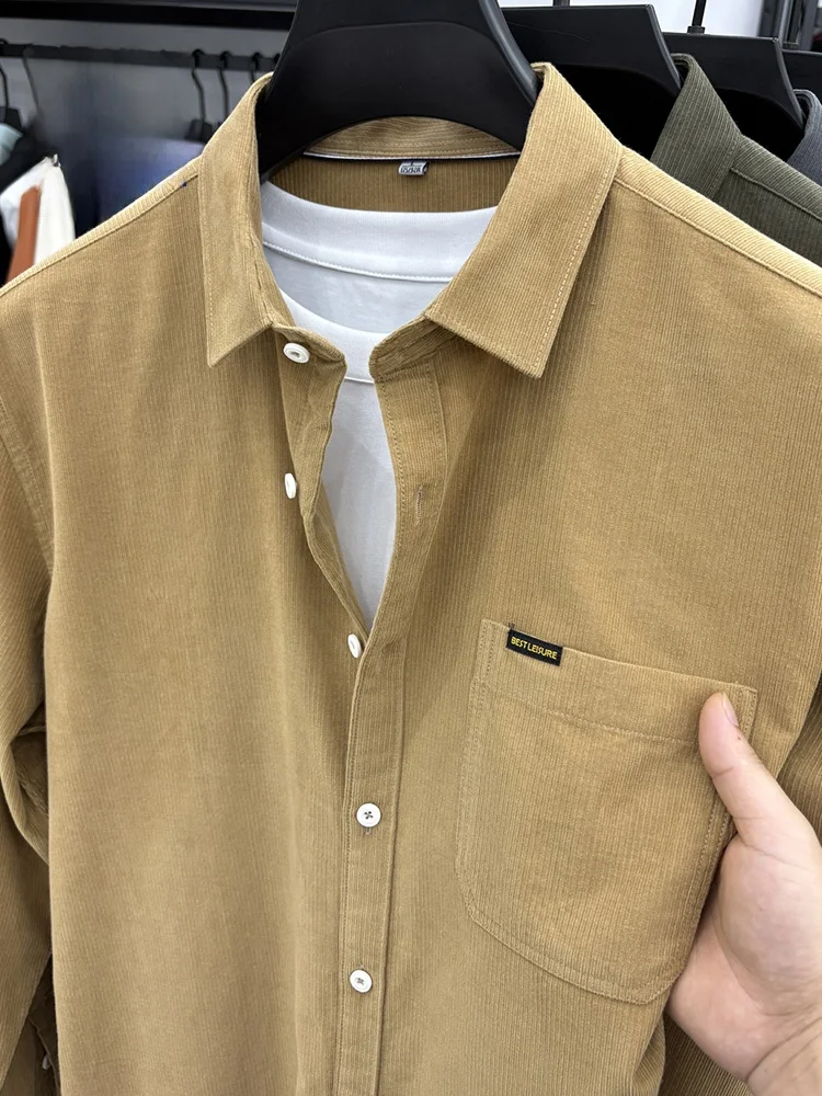 

Rn Pure Cotton Corduroy Long Sve Workwear irt Men's Casual Sle Spring Autumn Versatile ket Outerwear Trendy