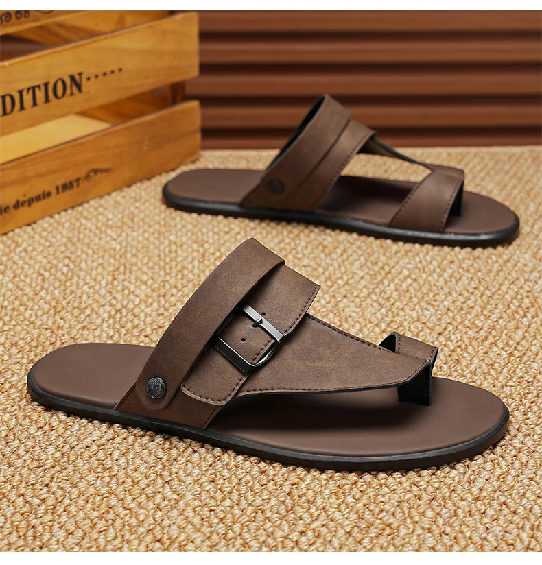 Echtleder-Sandalen für Herren, modische Flip-Flops, bequeme Herren-Strandschuhe für den Außenbereich, hochwertige Herren-Hausschuhe mit weicher Sohle, Übergröße – Detail 13