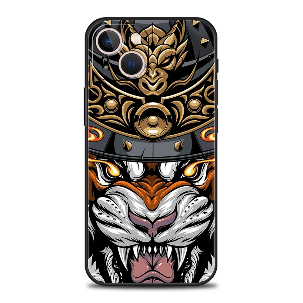 Japan Samurai Oni Mask Phone Case for iPhone 16 15 14 13 12 Pro Max 11 Pro Max 7 8 Plus XS XR Shockproof Silicone Soft Shell Bag – Detail 1