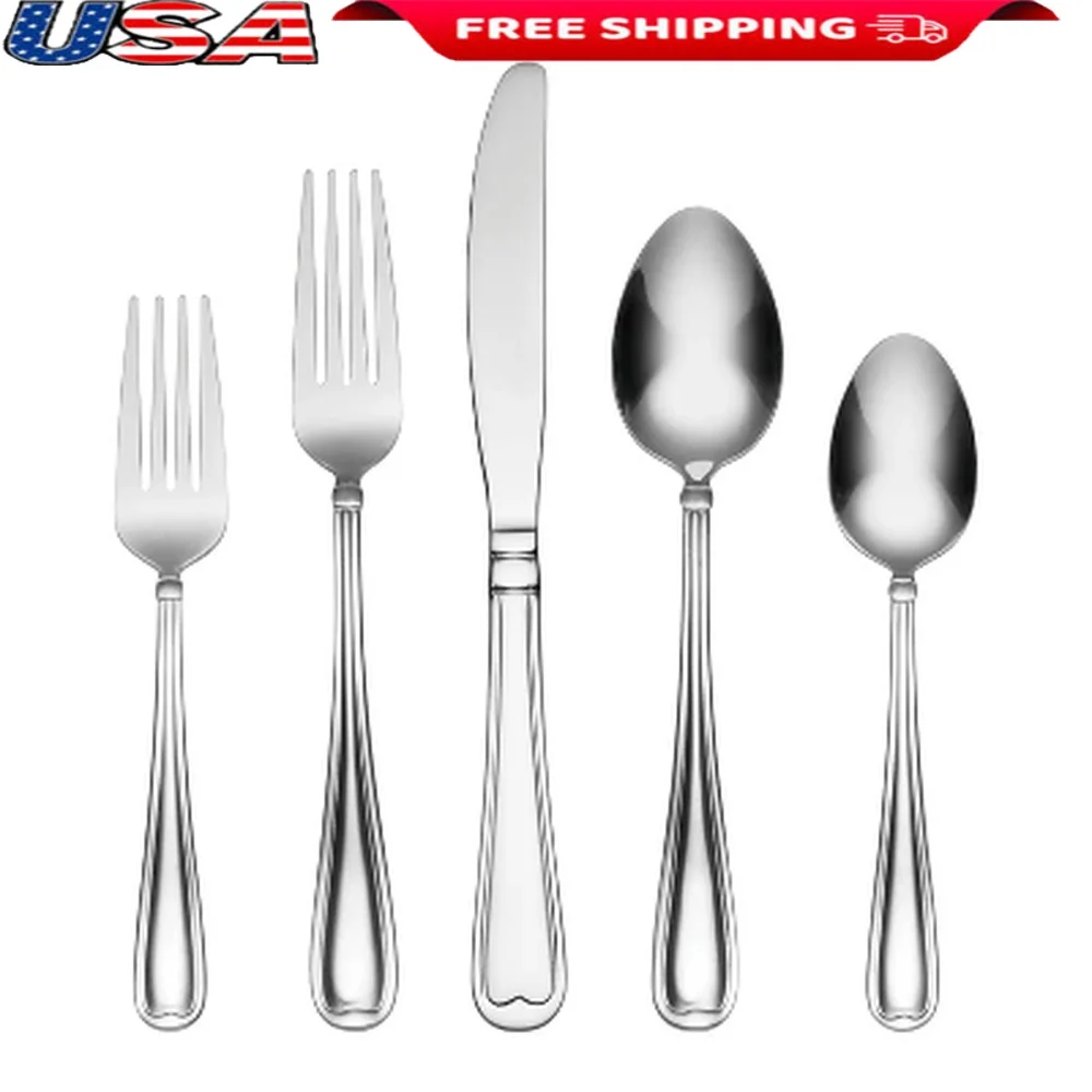 

51pc Stainless Steel Flatware Set Service 8 with Extra Teaspoons and Serving Utensils Dishwasher Safe Mirror Finish