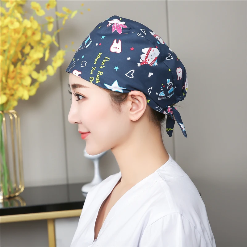 Gorro Clínicos Cartoon Printing Scrubs Caps Tooth Dentist Scrub Caps Nurse Scrubs Cap Pet Clinic Work Hat Medical Scrub Hats
