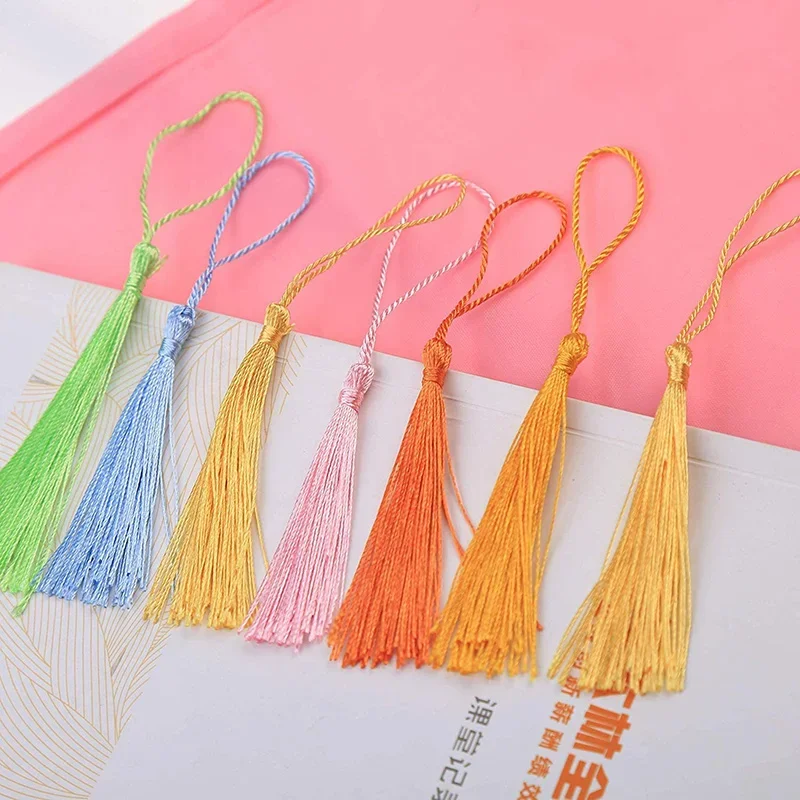 100Pcs Bookmark Tassels 13cm Handmade Silky Tassel Soft Craft Mini Tassels with Loops for Jewelry Making DIY Craft Accessories