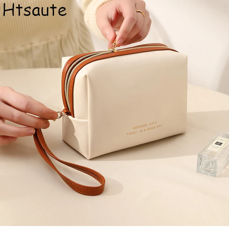 

Fashion Clutch Cosmetic Travel Bags Women's Makeup Travel Bag Portable PU Leather Cosmetics Case Makeup Storage Bags with Handle