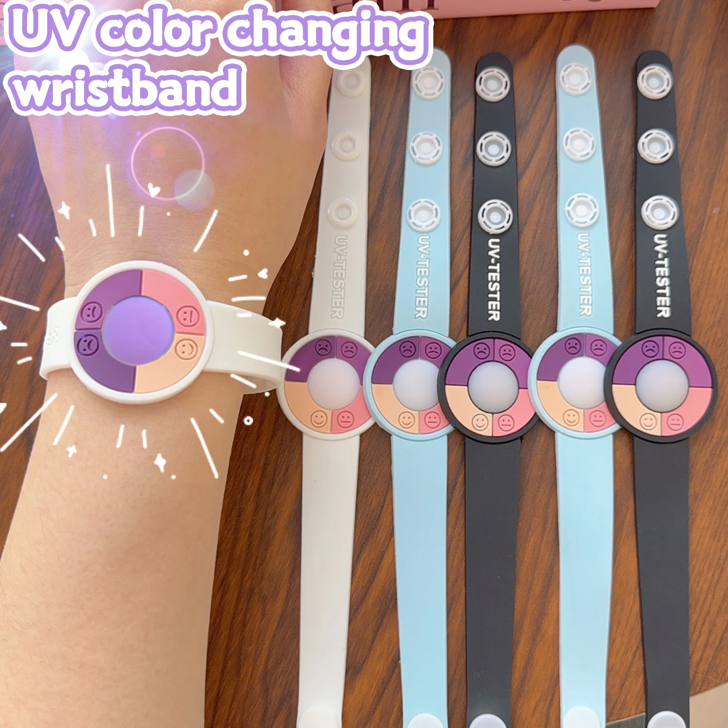 UV Color Changing Wristband Soft Rubber Hand Strap Silicone Bracelet for Women Men Gifts Environmentally Friendly