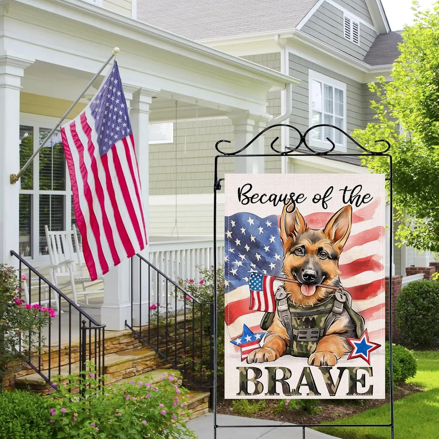 Artofy 4th of July German Shepherd Dog Large Decorative House Flag, Patriotic Pet Because of the Brave America Yard Garden O AAS