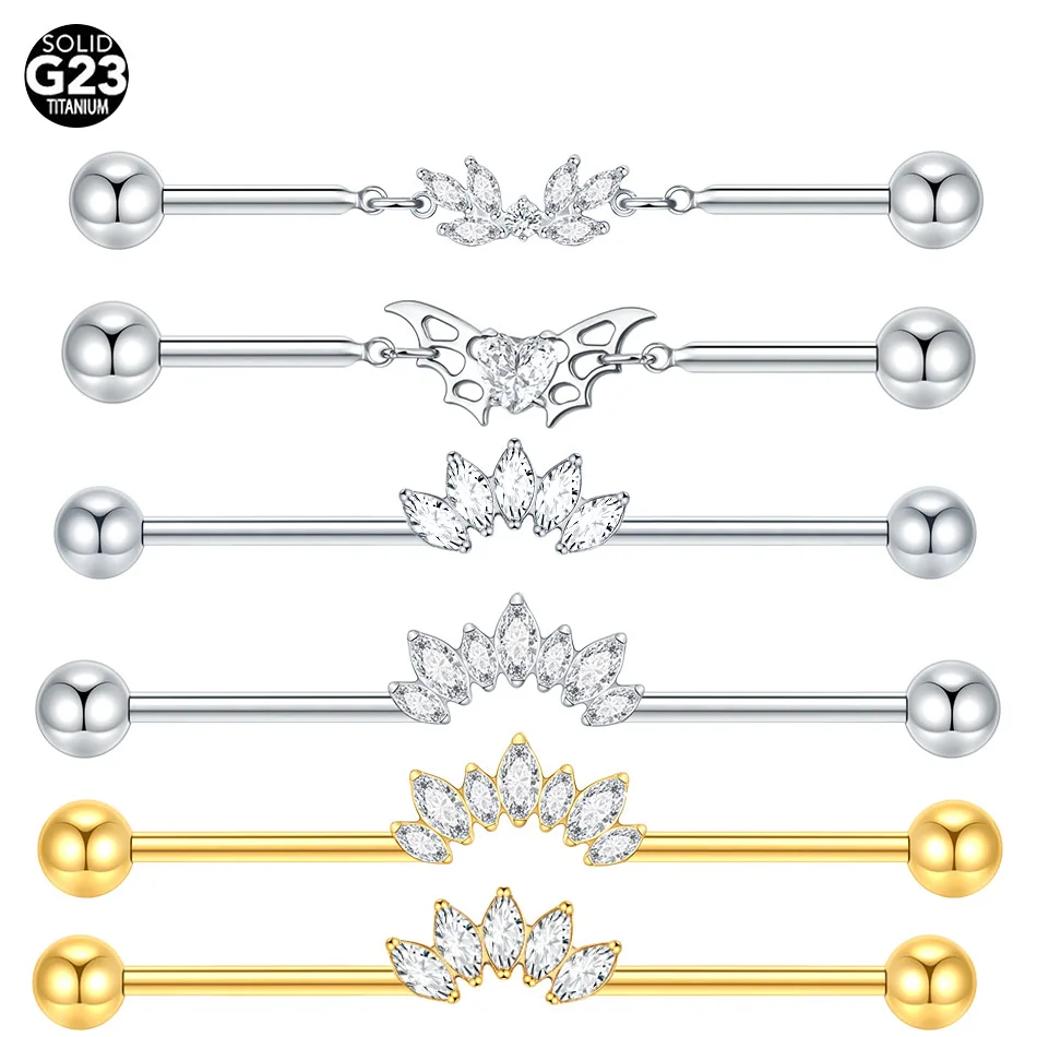 1pc Titanium Zircon Industrial Piercing Internally Threaded Ear Straight Barbell Ring Ear Cartilage Helix Body Piercing Jewelry