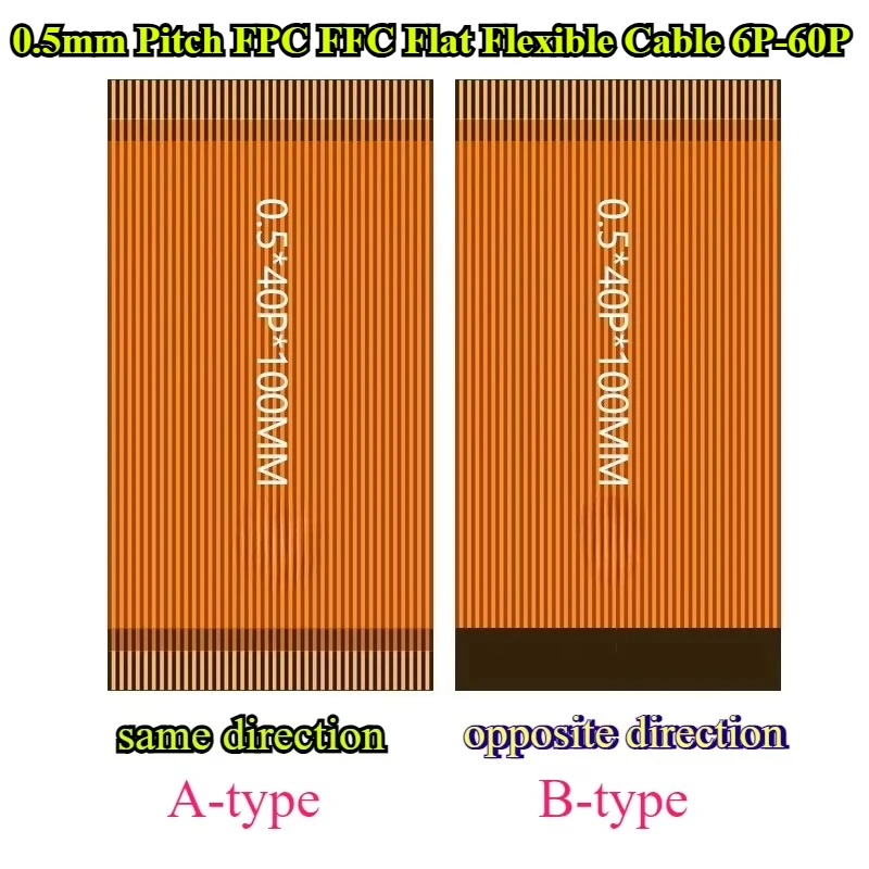 2Pcs/lot 0.5mm Pitch FPC FFC Flat Flexible Cable 6P/8P/10P/12P/14P/16P/20P/24P/26P/28P/30P/32P/40P/50P/60P Gold Finger Contact