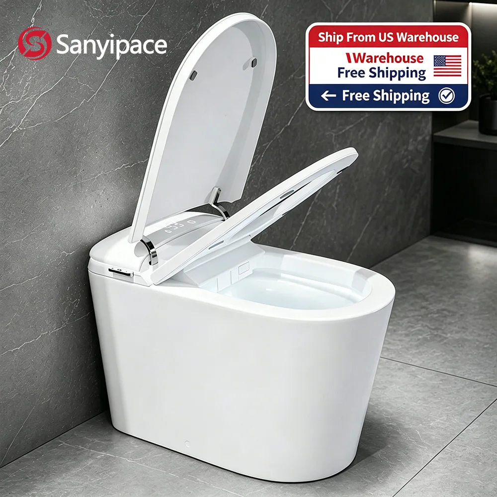 White Bathroom 110V Smart Toilet Seat and Bidet IPX4 Waterproof Adjustable Auto Foot Sensor Rear Feminine Massage Wash Warm Cold Cleaning Bathroom Accessories Smart Toilet Leakage Protection