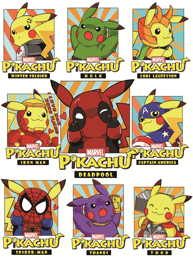 Funny cosplay Pikachu Marvel Heroes Patches for clothes thermo-stickers for children DIY Sewing Flex fusible transfer