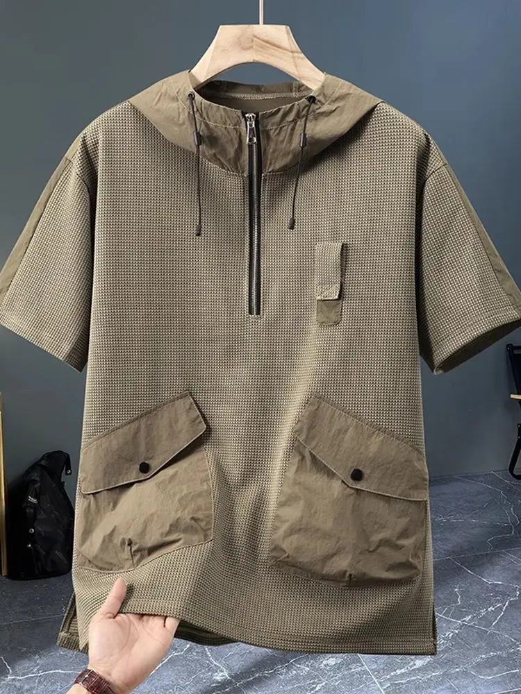 

Мужской повседневный комплект больших размеров: футболка с коротким рукавом и шорты с молнией, из полиэстера