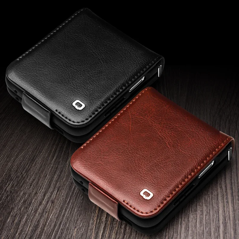 QIALINO 100% Natural Genuine Leather Case for Samsung Galaxy Z Flip5 5G Premium Cowhide Wallet Cover for Samsung Z Flip 5 Case