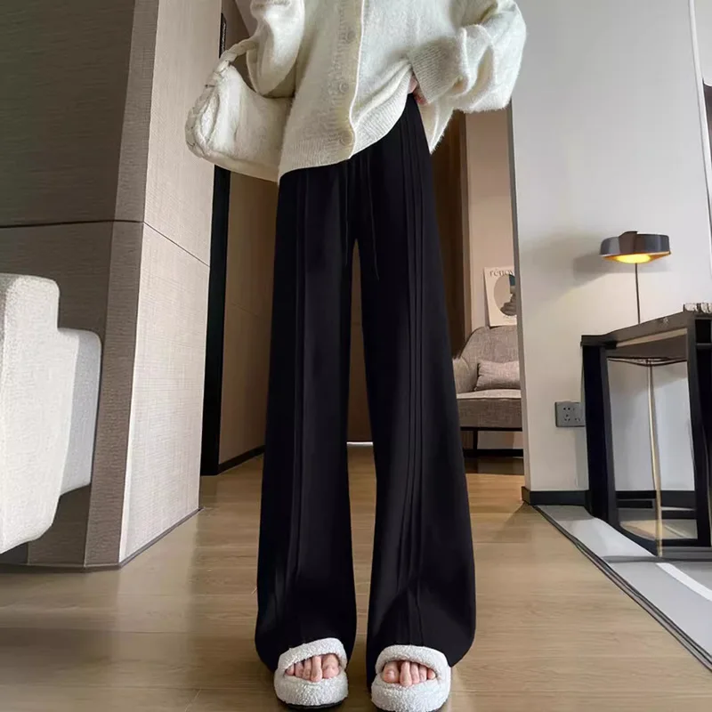 Knitted Wide Leg Pants for Women New High Waisted Casual Soft and Sticky Knitted Straight Leg Pants Loose and Hanging Floor