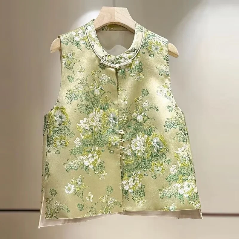 Women's Vest Women's Jackets New Loose Women's Spring and Summer Retro Buckle Jacquard Tang Suit Vest Sleeveless Beautiful Vest