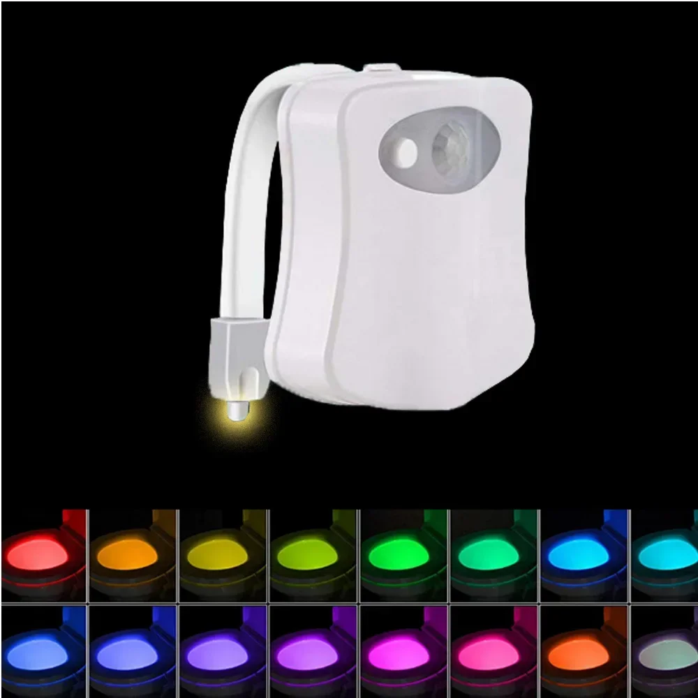 Lampe LED étanche avec capteur de mouvement PIR, veilleuse pour siège de toilette, rétroéclairage pour WC, 8/16 couleurs