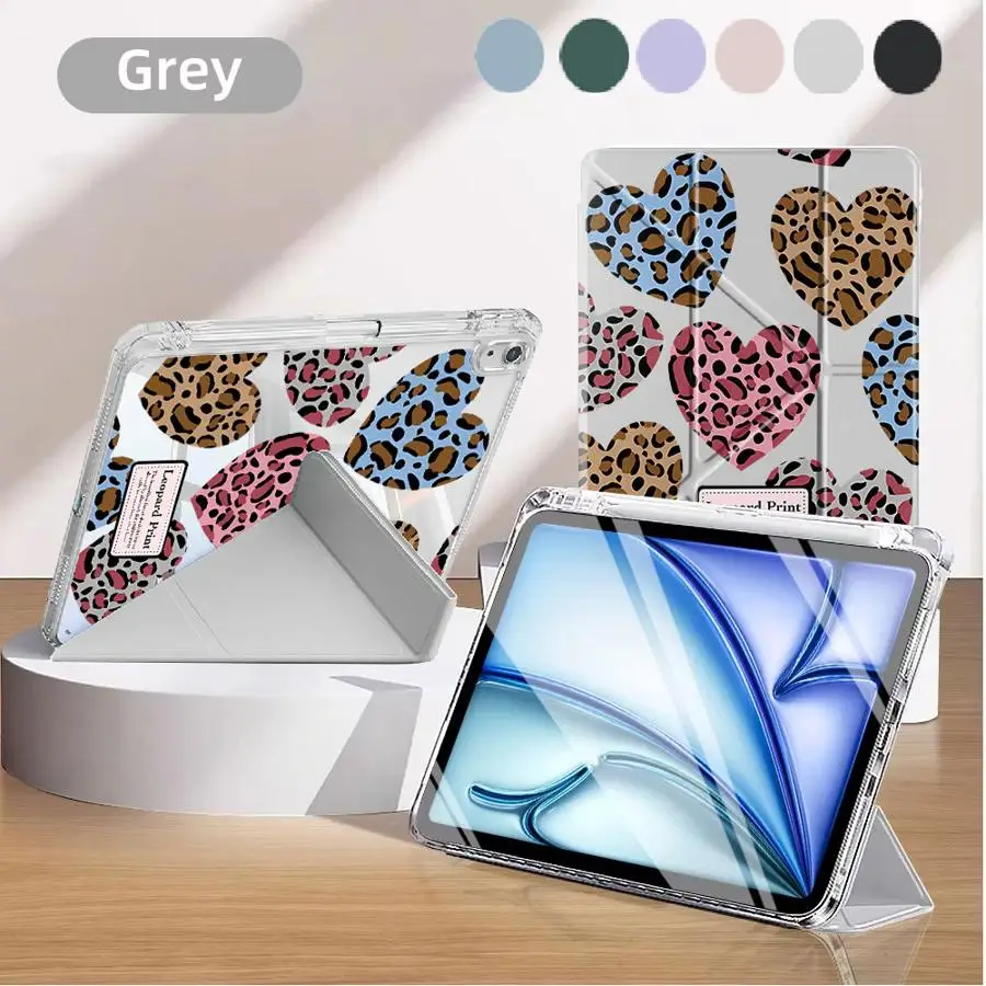 

Fashion Heart Leopard Print Tablet Case For iPad Mini 6 7 Pro 2025 Air 4 5 M3 M2 M4 11inch 11th 10th 9th 8th 7th 12.9inch Holder