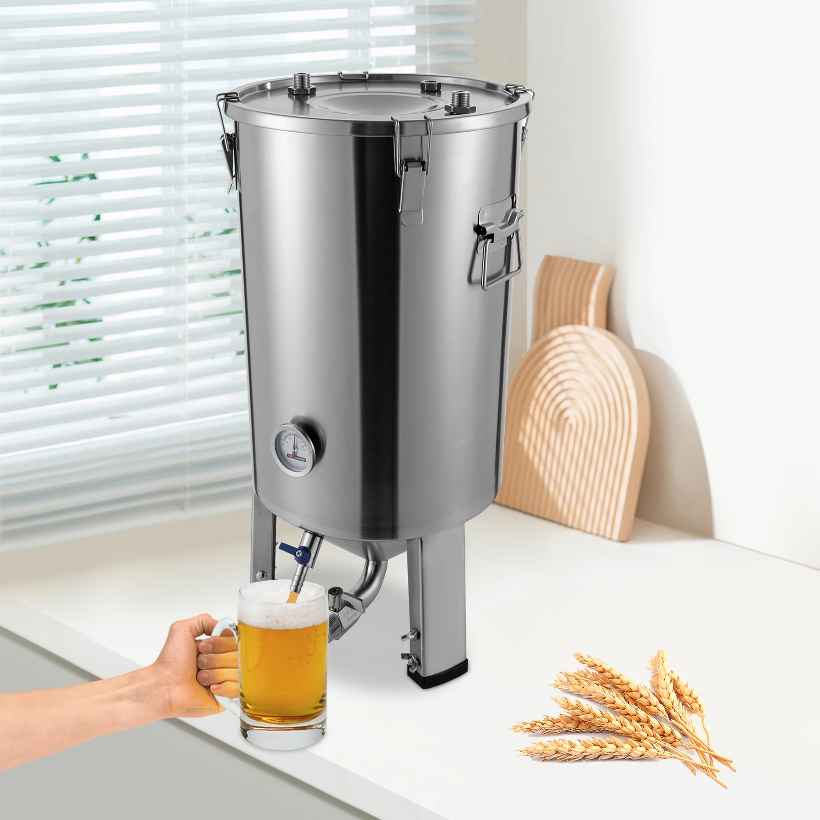 32L/7Gal Elektrische Wein- und Bierfermentationsmaschine, Heimbrau-Fermentationsanlage mit Edelstahl-Kühlschlange, elektrisches Brausystem