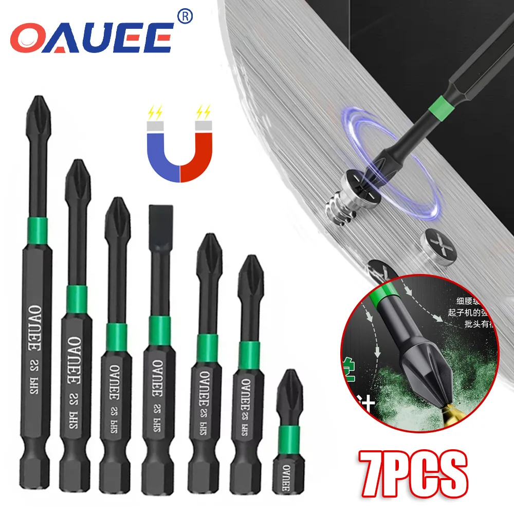 

7pcs Magnetic Batch Head Impact Strong Cross And Flat Head PH2 High Hardness Screwdriver 25/50/65/70/90/150mm Anti Non-slip Bits