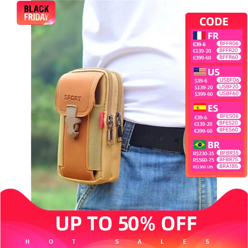 Fashion Mens Large Capacity Sports Multifunctional Belt Waist Bag New Phone Bag Coin Purse Card Holder Easy Carry