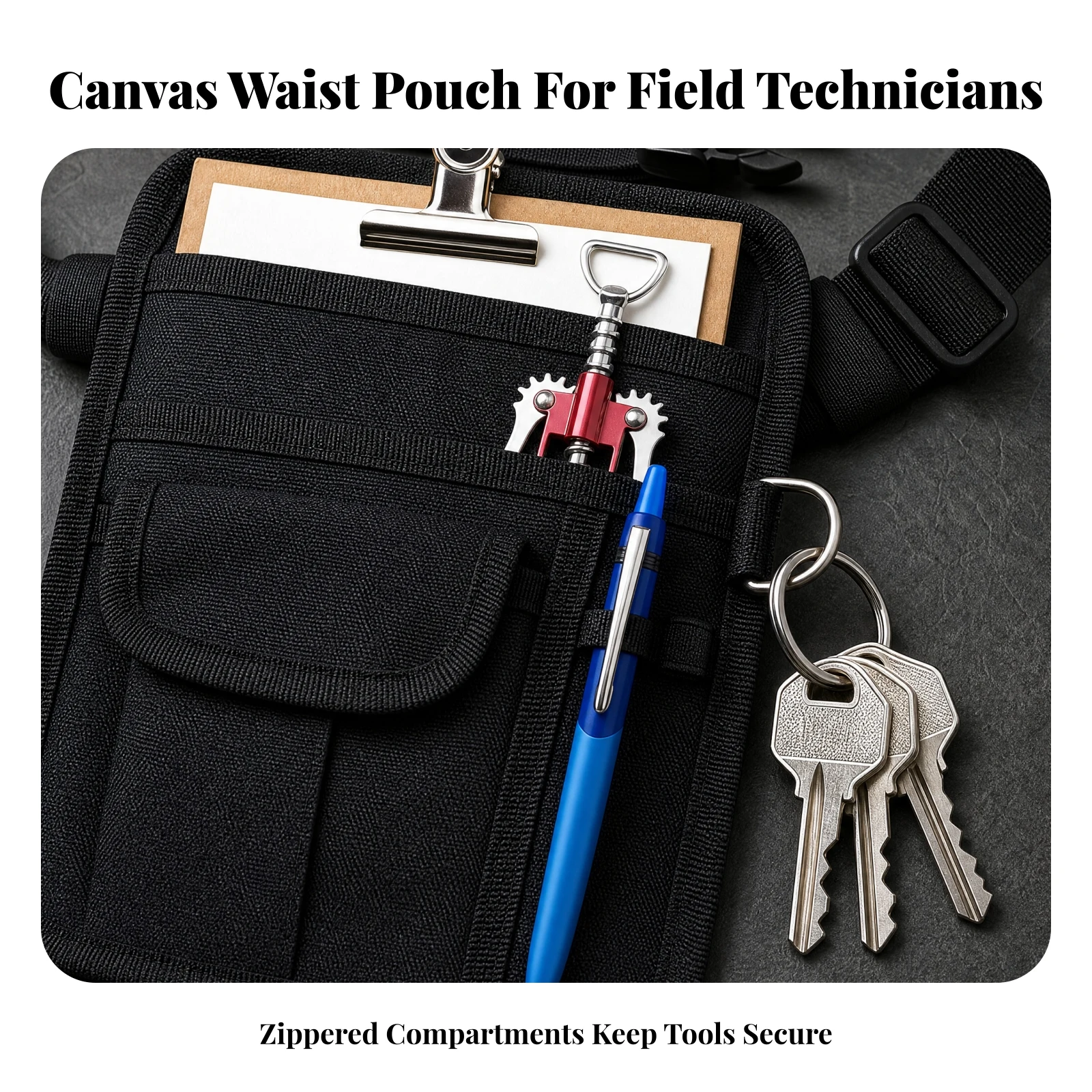 Canvas Waist Pouch with Adjustable Belt Zippered Rectangular Canvas Waist Pack Sturdy Portable for Servers, Restaurant Work