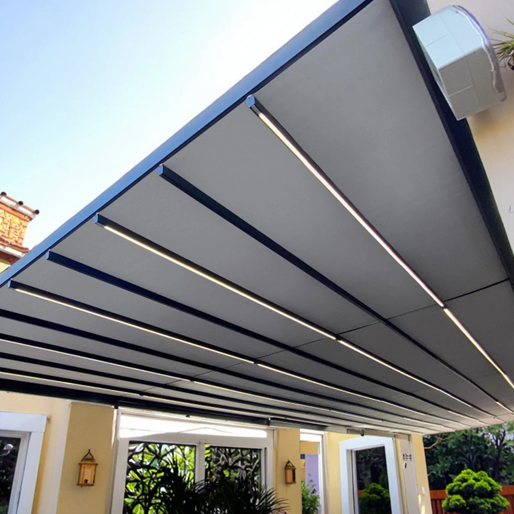 

Aluminum Alloy Electric Folding Sunshade, Canopy, Villa Courtyard, Balcony, Coffee Shop Retractable Sunshade