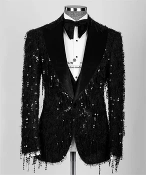 Smoking de Mariage à Paillettes pour Homme, Ensemble de 3 Pièces, Blazer de Bal Personnalisé