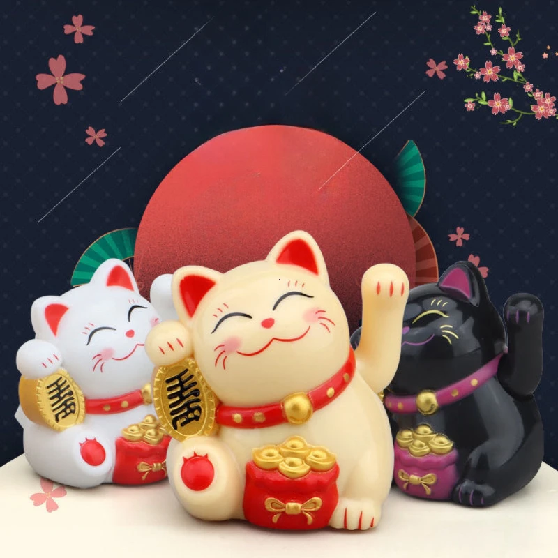 Solar Powered Maneki Neko Lucky Cat Welcoming Chinese Waving Hand Beckoning Fortune Cat Figurines Decor for Car Home Decor