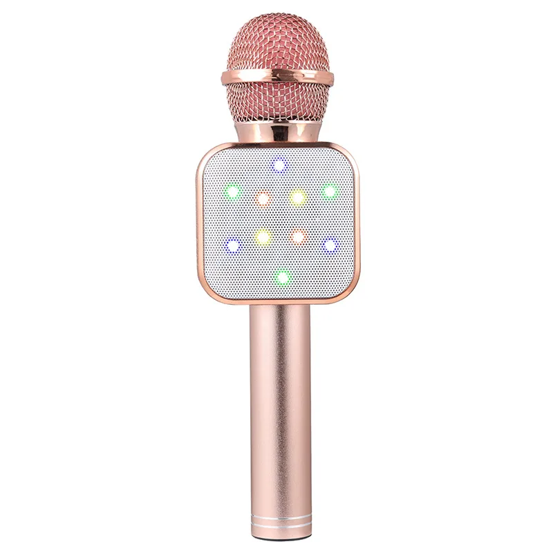 Wireless Karaoke Microphone LED Light Flashing Microphone Bluetooth Handheld Speaker Home KTV Player with Dancing LED Lights