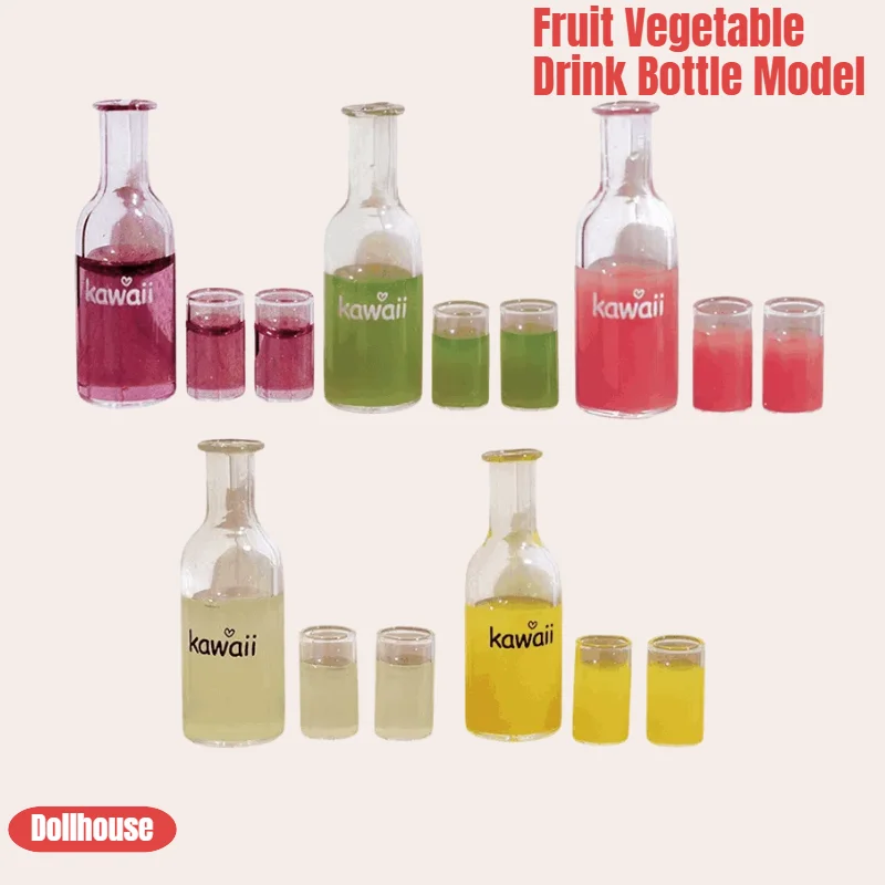 

1Set 1/12 Fruit Vegetable Drink Bottle Model Mini Doll Home Miniature Kitchen Scene Decoration Pretend Play Toys
